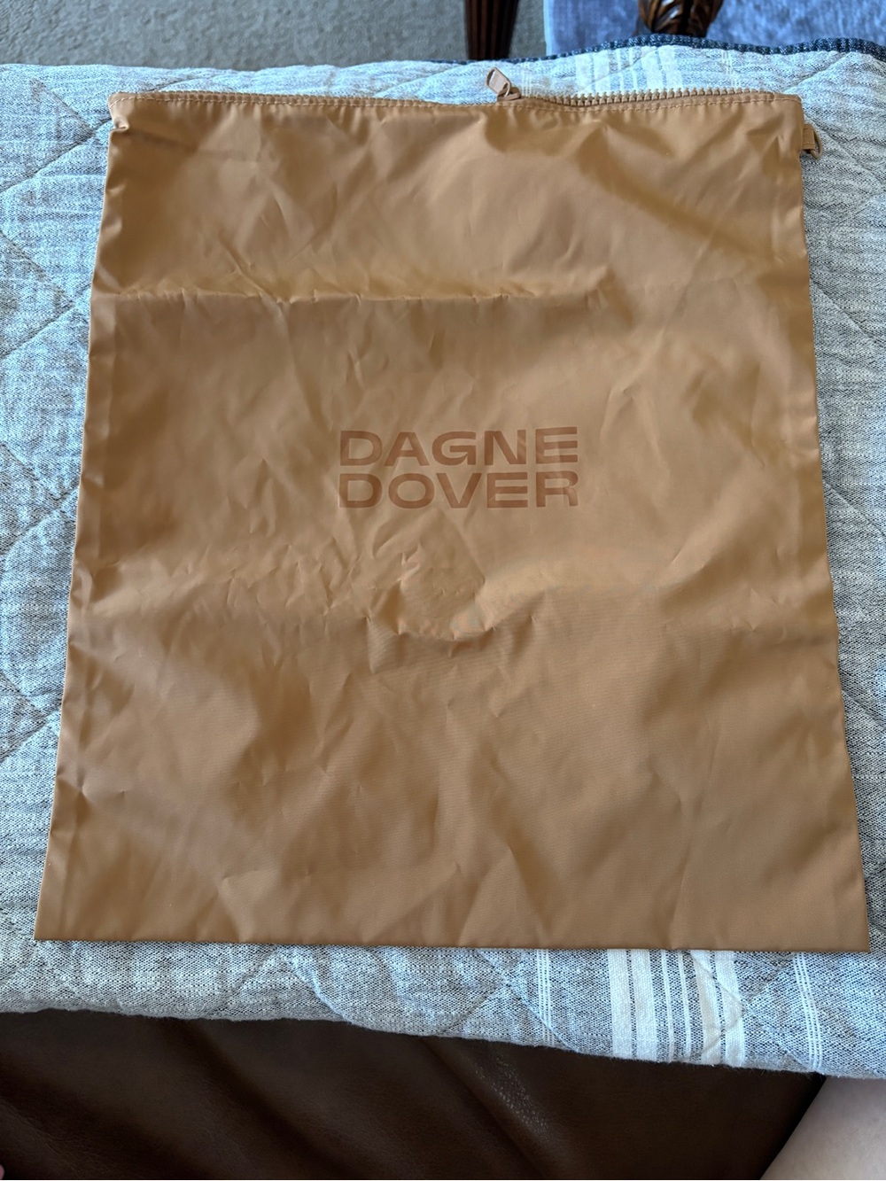 Dagne Dover nylon zippered shoe Dust Bag in Saddle Camel
